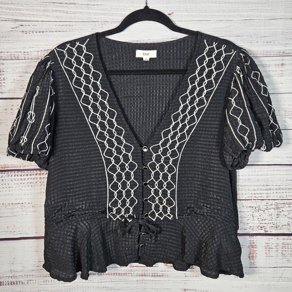Rahi Marina black and white puff sleeve top - Picture 2 of 13